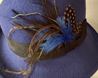 Vintage Style Uno Alla Volta Cobalt Blue Fedora Small Brim  display picture 1