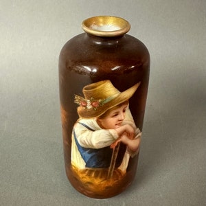 Antique Royal Schwarzburg German Porcelain Portrait Cabinet Vase Circa 1900