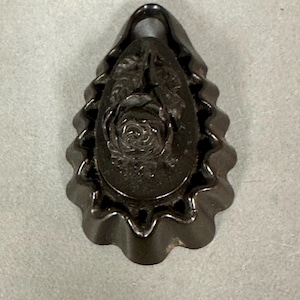 Antique Victorian Vulcanite Large Rose Mourning Pendant 19th C