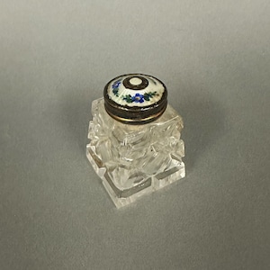 Antique Cut Glass Floral Decorated  Guilloche Top Individual Salt Shaker Circa 1910