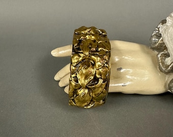 Vintage Gold Tone Floral Repousse Cuff Bracelet