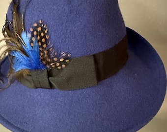 Vintage Style Uno Alla Volta Cobalt Blue Fedora Small Brim  display picture 2