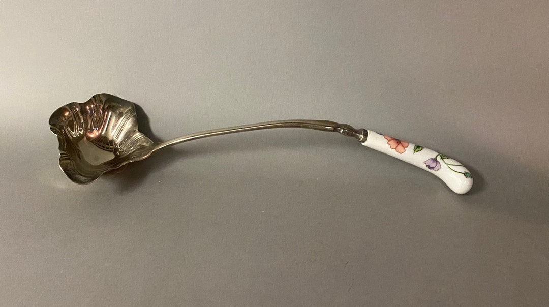 Vintage Sheffield Silver Plate Punch Ladle Porcelain Handle Etsy