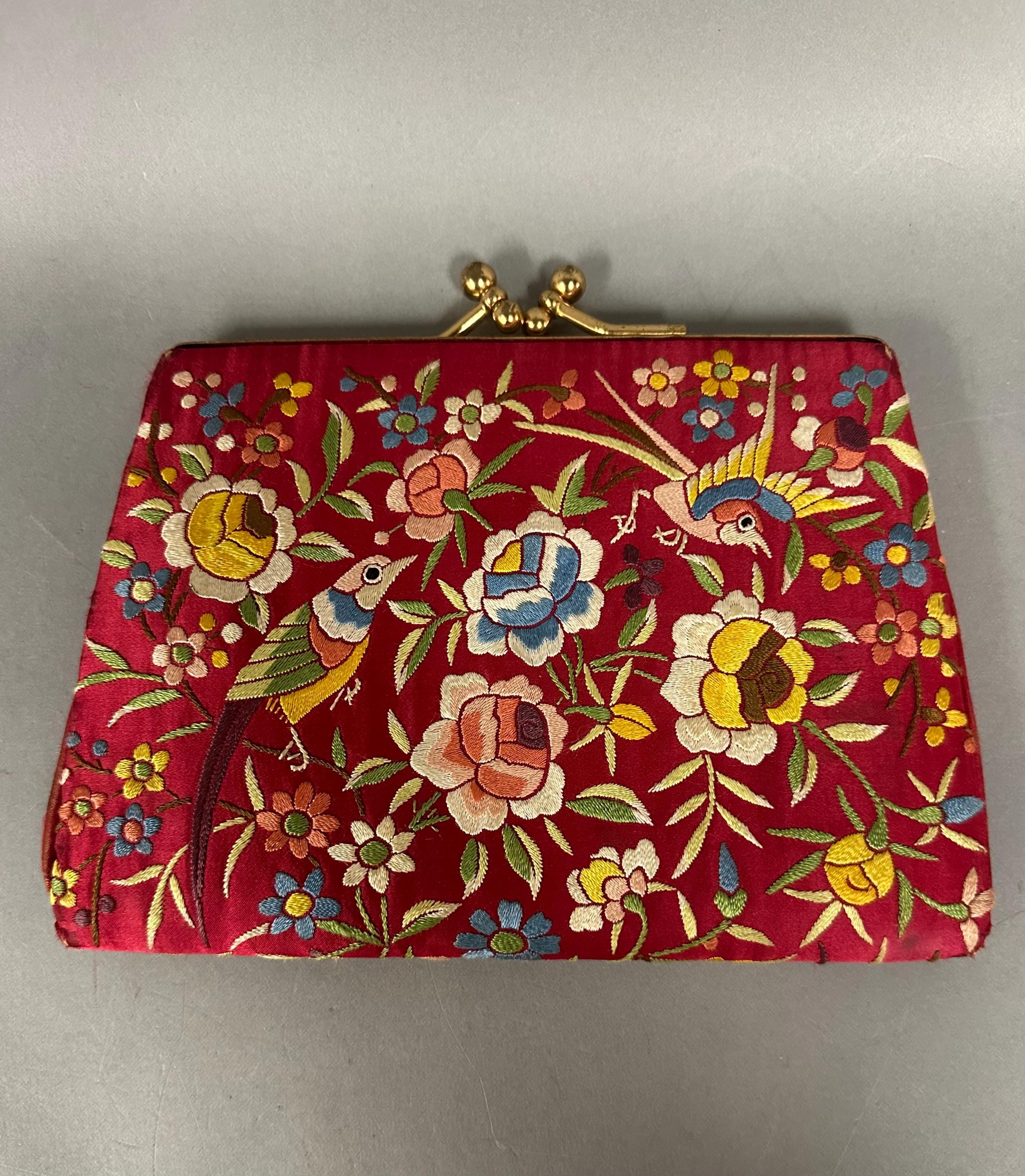 Red floral clutch bag deals