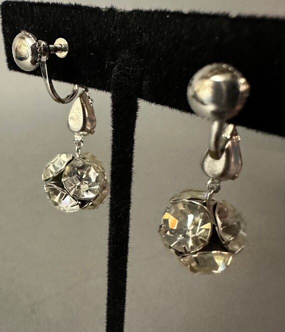 Vintage Rhinestone Ball Dangle Earrings Circa 1950 - image 3