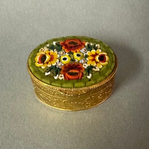 Vintage Italian Micro Mosaic Gold Gilt Pill Box Circa 1930