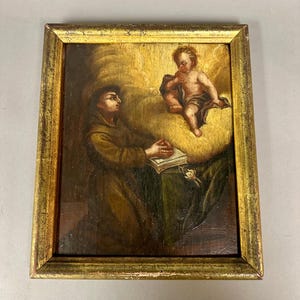 Antique Oil Painting: Saint Anthony of Padua and Infant Jesus, Early 19th C
