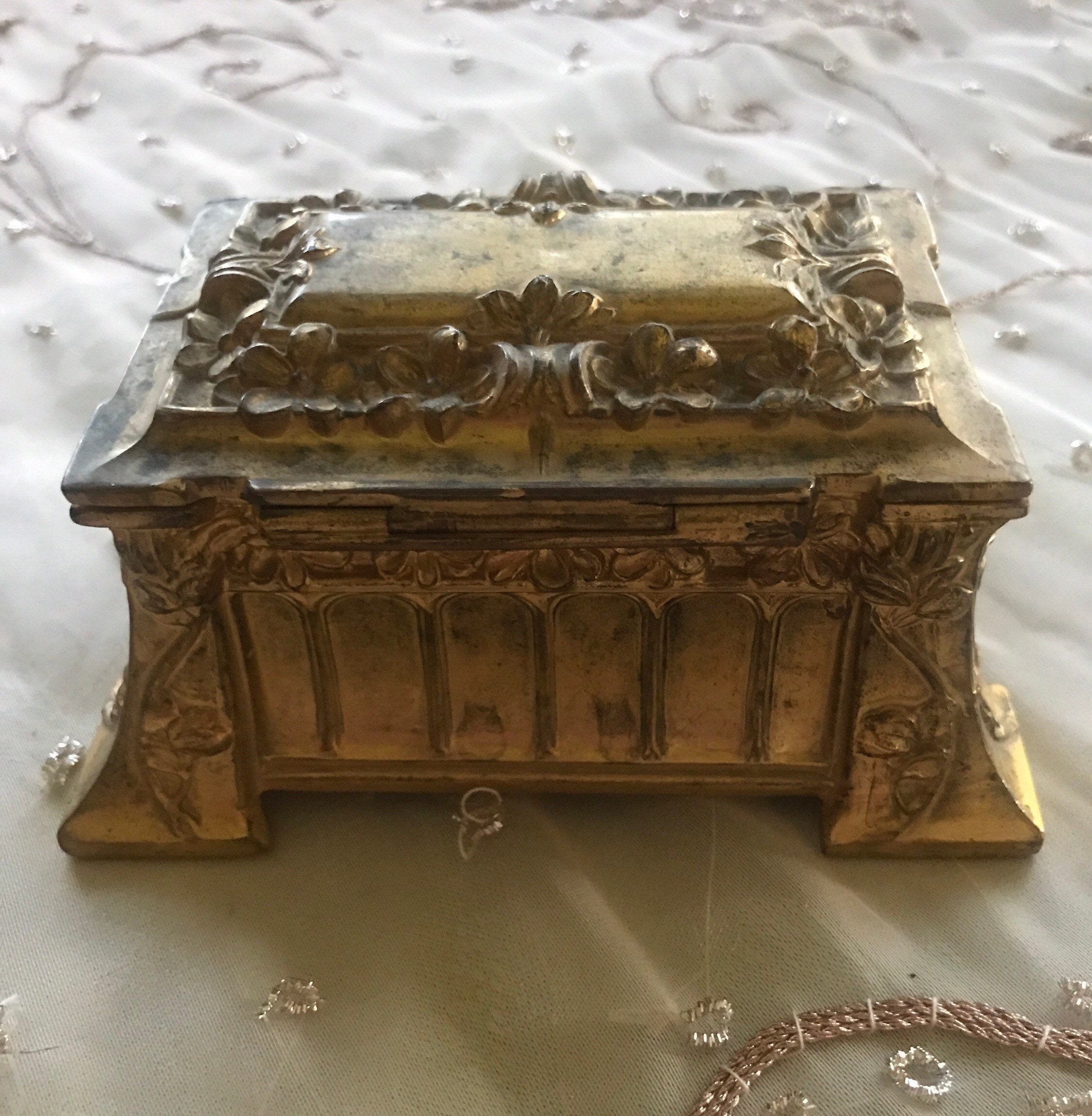 Antique Art Nouveau Brass Jewelry Box by Erhard & Sohne
