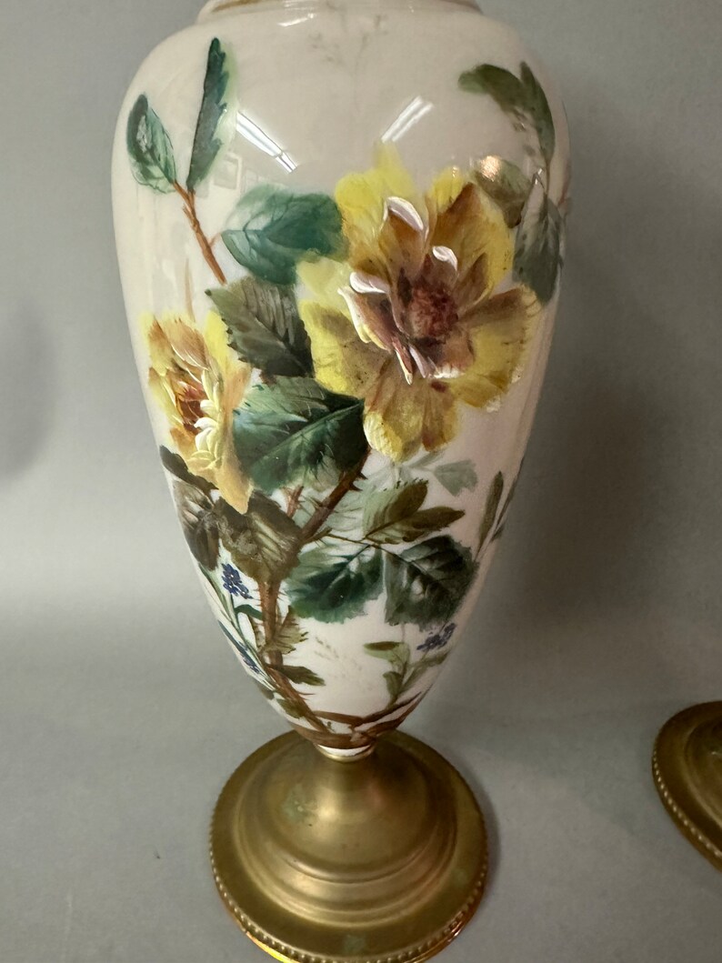 Antique Pair Victorian Bristol Hand Painted Glass Vases Circa 1890 - Etsy