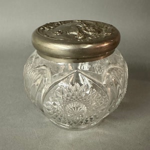 Antique Victorian Pressed Glass Powder Jar Circa 1900