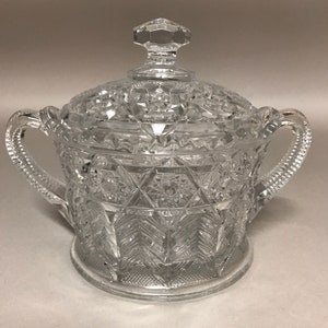 Antique Victorian Early American Pressed Glass Biscuit Cracker Jar Circa 1910