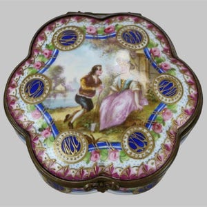 Antique French Sevres Hand Painted Enamel Decorated Porcelain Jewel Box 19thC