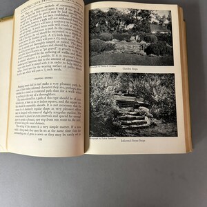 May include: Two black and white photos of stone steps in a garden setting. The first photo shows a formal garden path with steps made of large stones. The second photo shows a more informal path with smaller stones.
