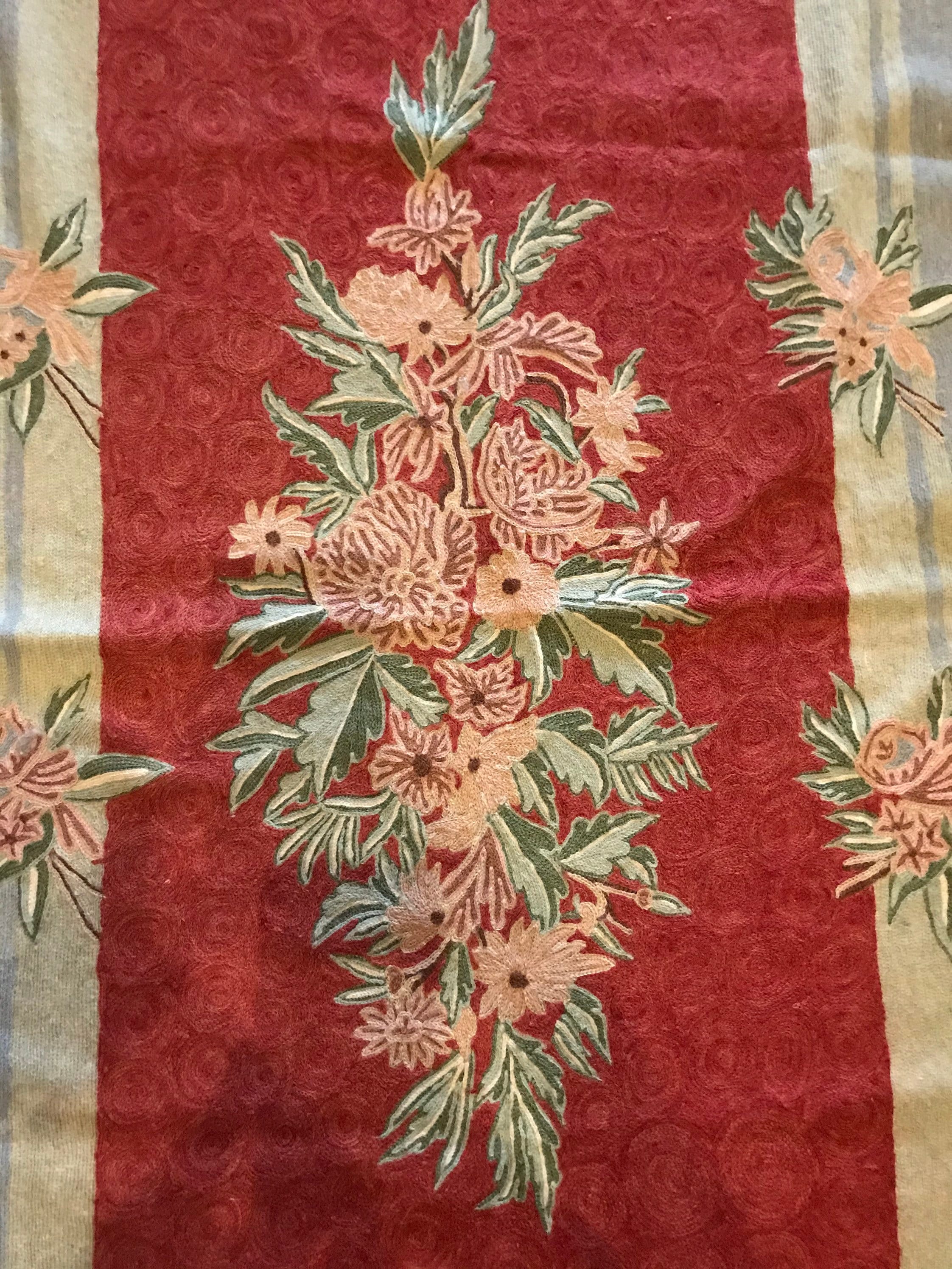 Vintage Country French Floral Crewel Work Chain Stitch Throw Rug - Etsy ...