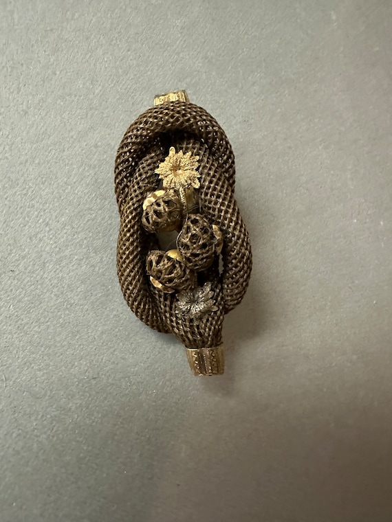 Antique Victorian Hair Art Mourning Brooch 19th C - image 2