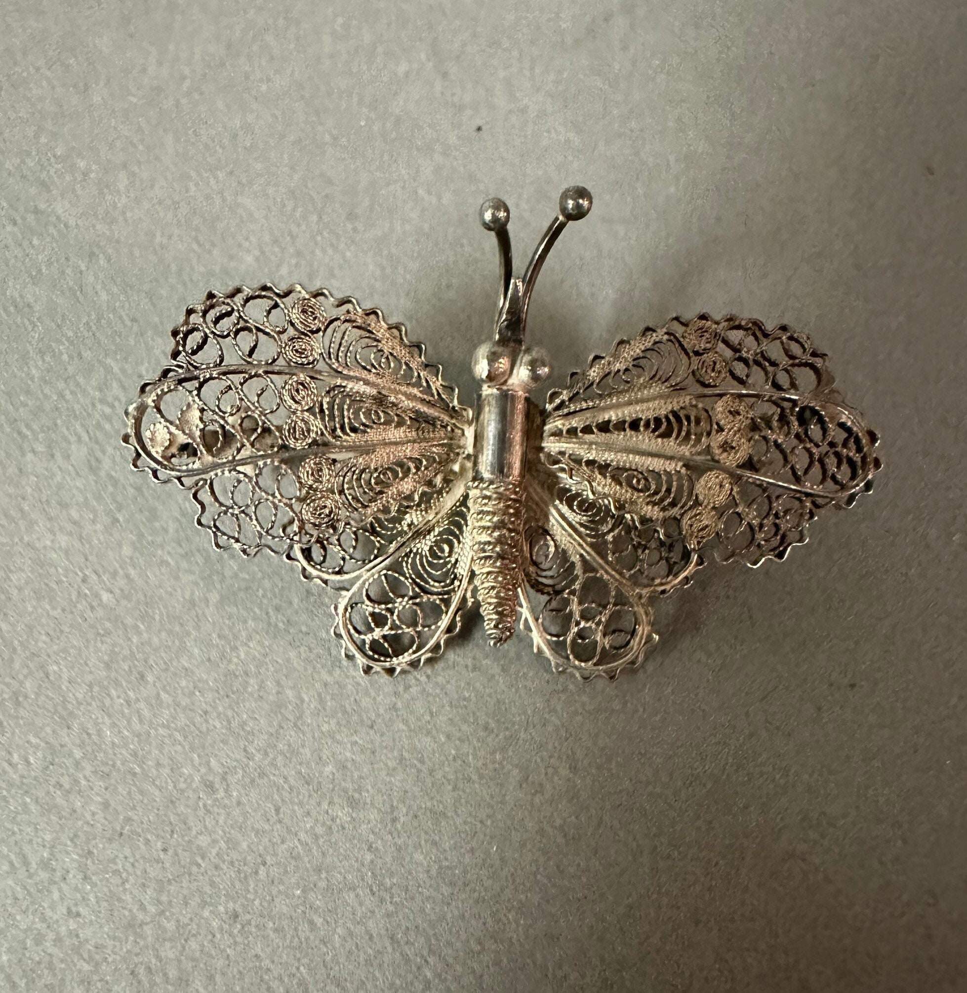 Broche Papillon Ancienne En Filigrane Argent 800 - Occasion, Vintage