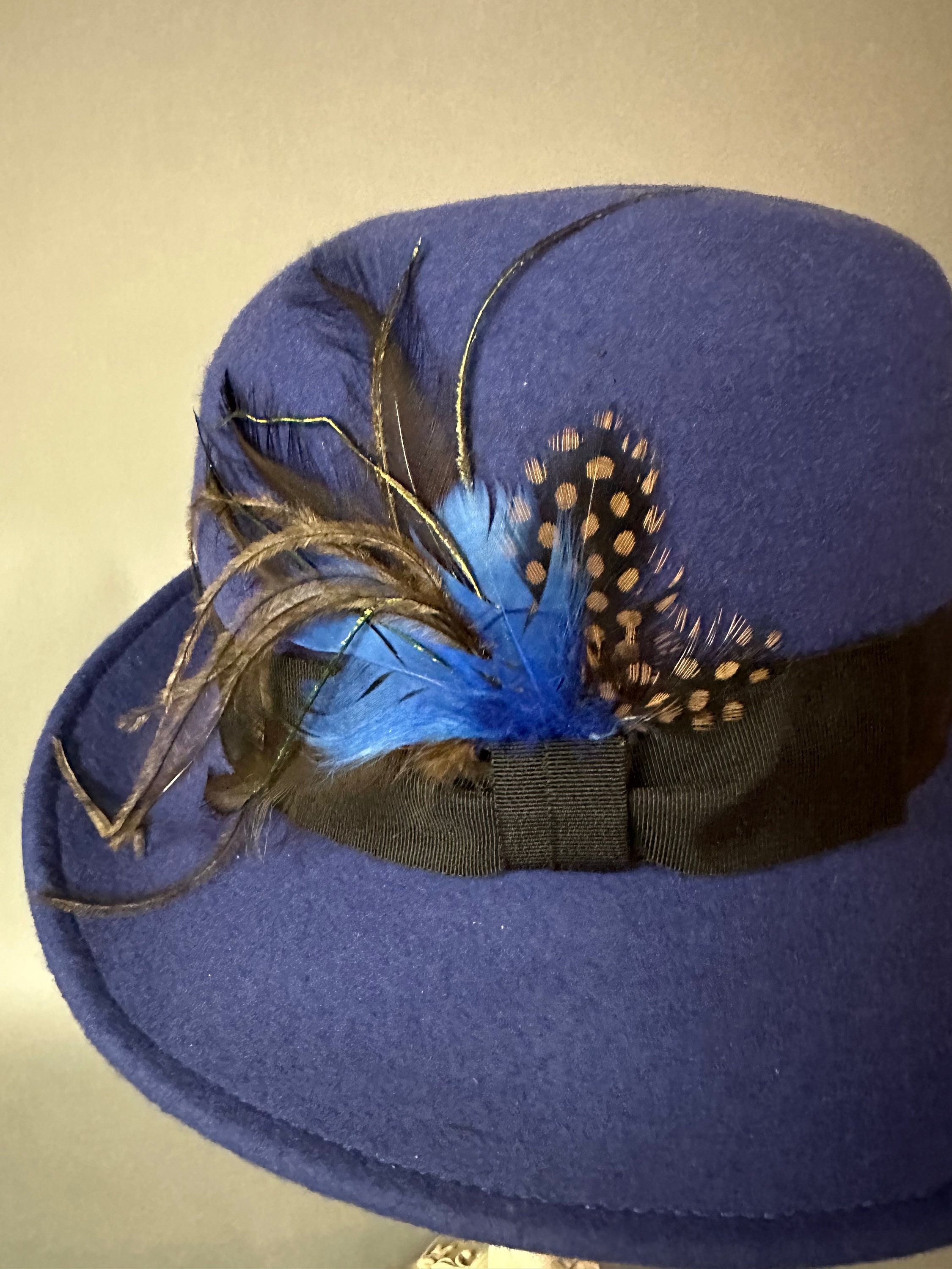 Vintage Style Uno Alla Volta Cobalt Blue Fedora Small Brim  display picture 3