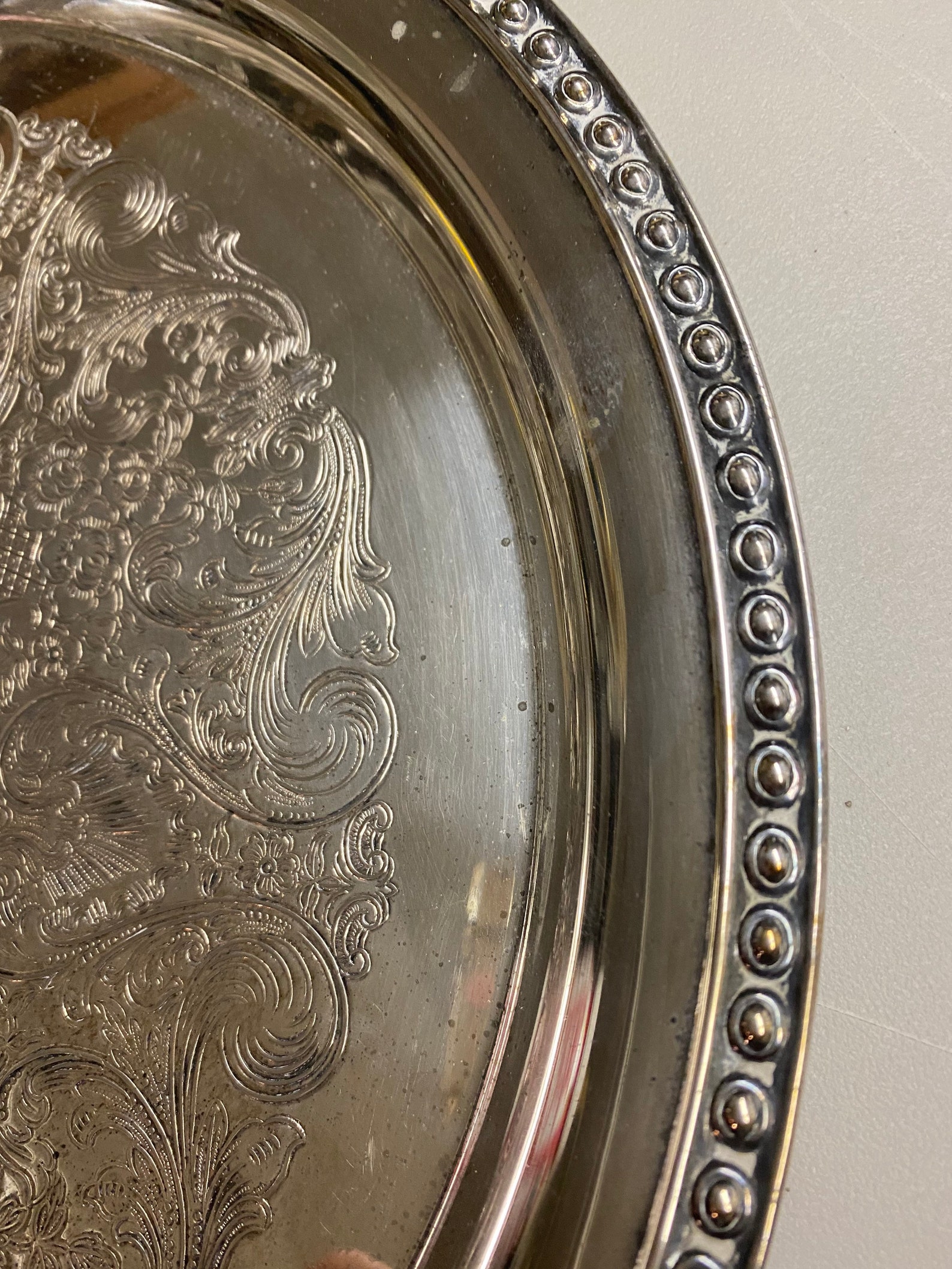 Vintage Rogers Round Silver Plate Serving Tray Circa 1970 Etsy