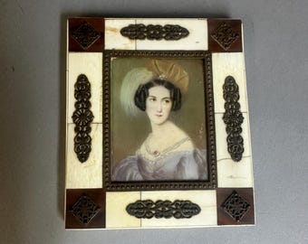 Antique 19th Century Miniature Portrait of Nanette Kaulla Framed 19th C