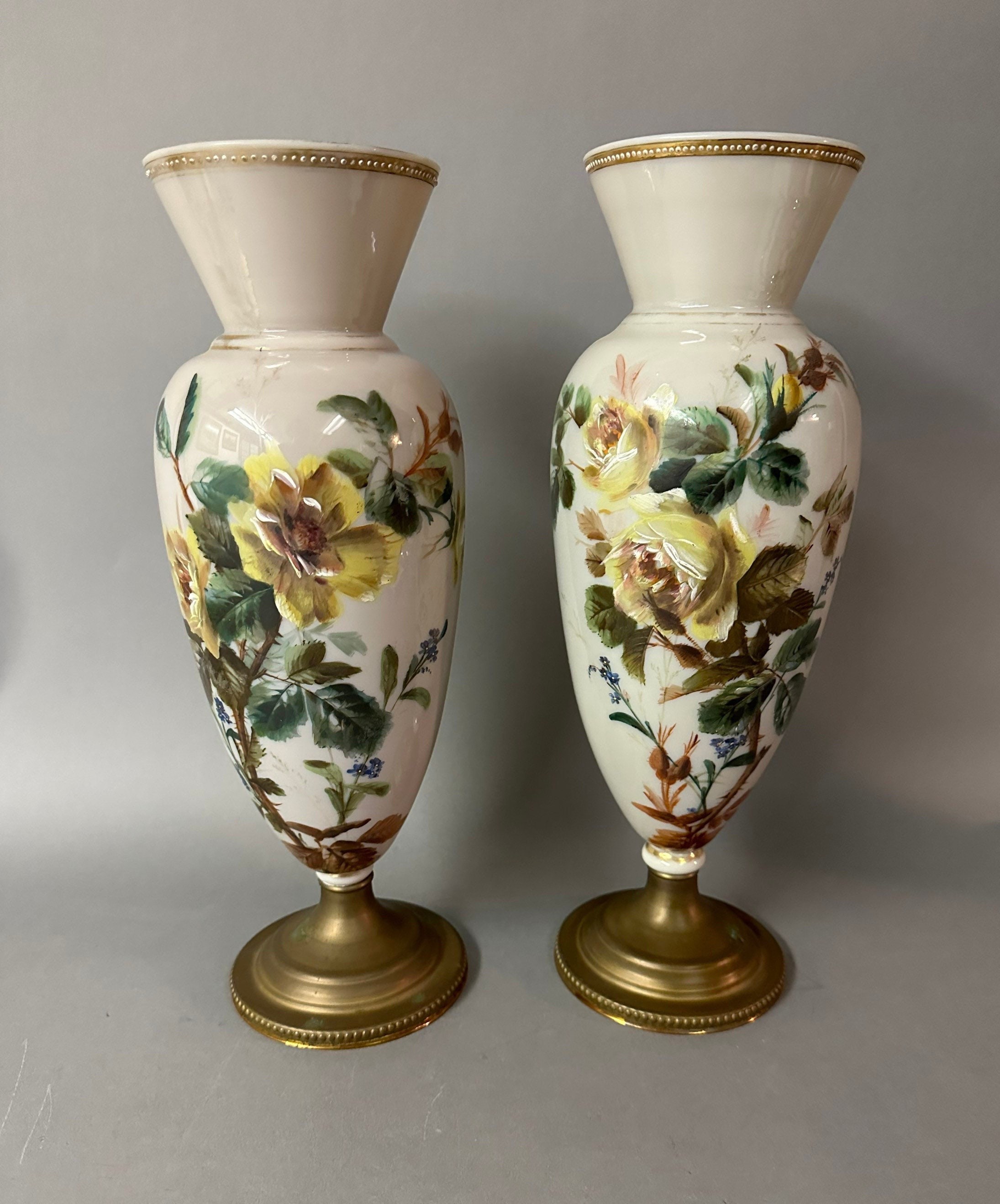 Antique Pair Victorian Bristol Hand Painted Glass Vases Circa 1890 - Etsy