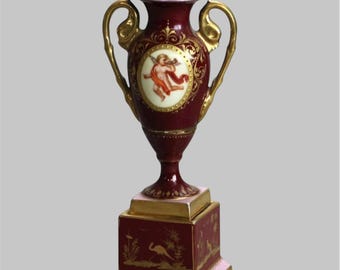 Antique Royal Vienna Hand Painted Porcelain Urn Vase 19th C