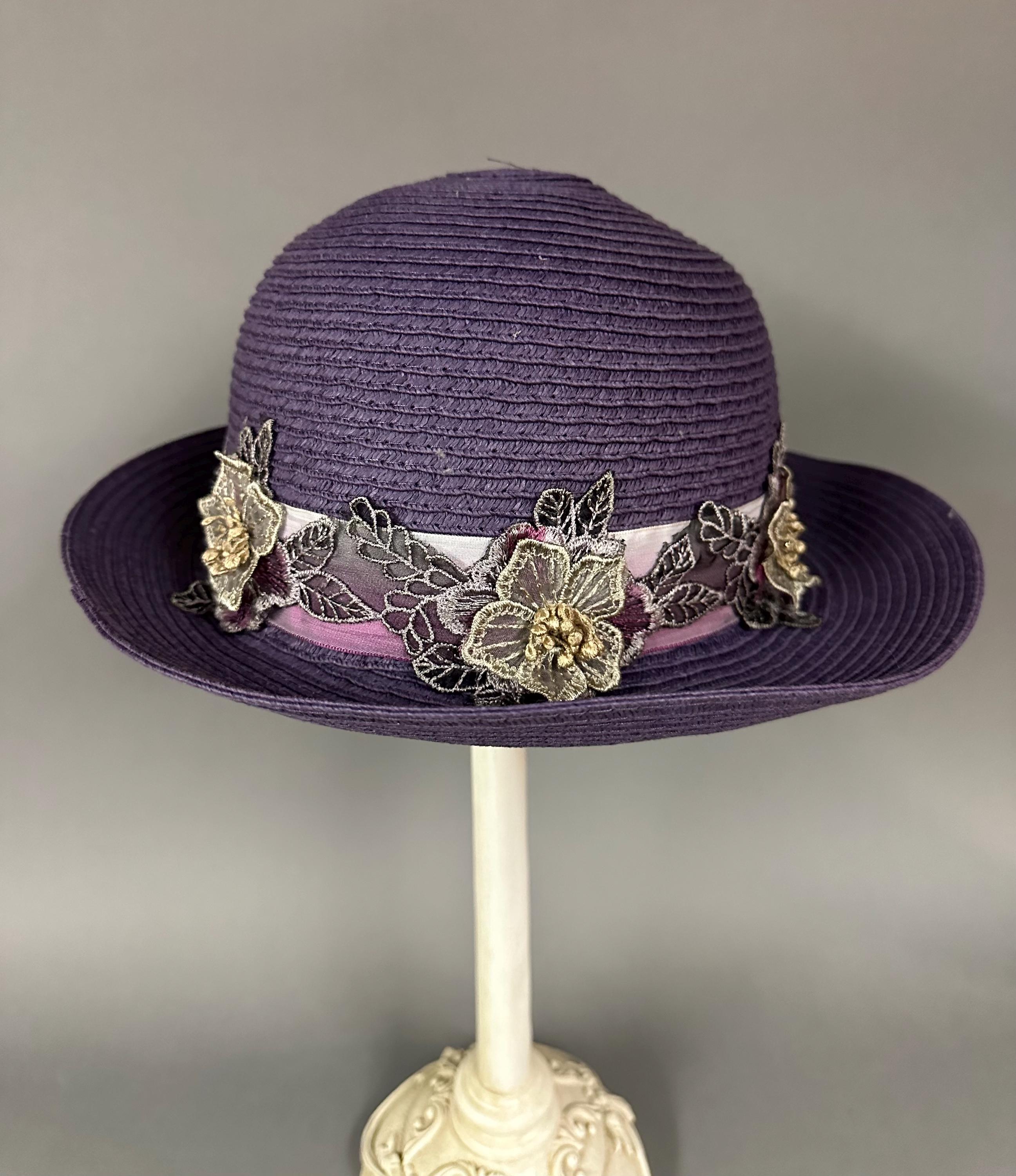 Vintage Style Uno Alla Volta Purple Straw Floral Hat - Etsy display picture 2