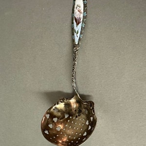 Antique Sterling Silver Enameled Sugar Sifter Circa 1900