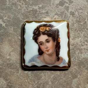 Victorian Hand Painted Miniature French Limoges Porcelain Portrait of Young Woman 19th C
