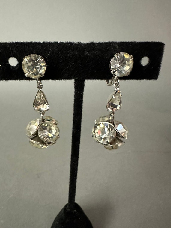 Vintage Rhinestone Ball Dangle Earrings Circa 1950 - image 2