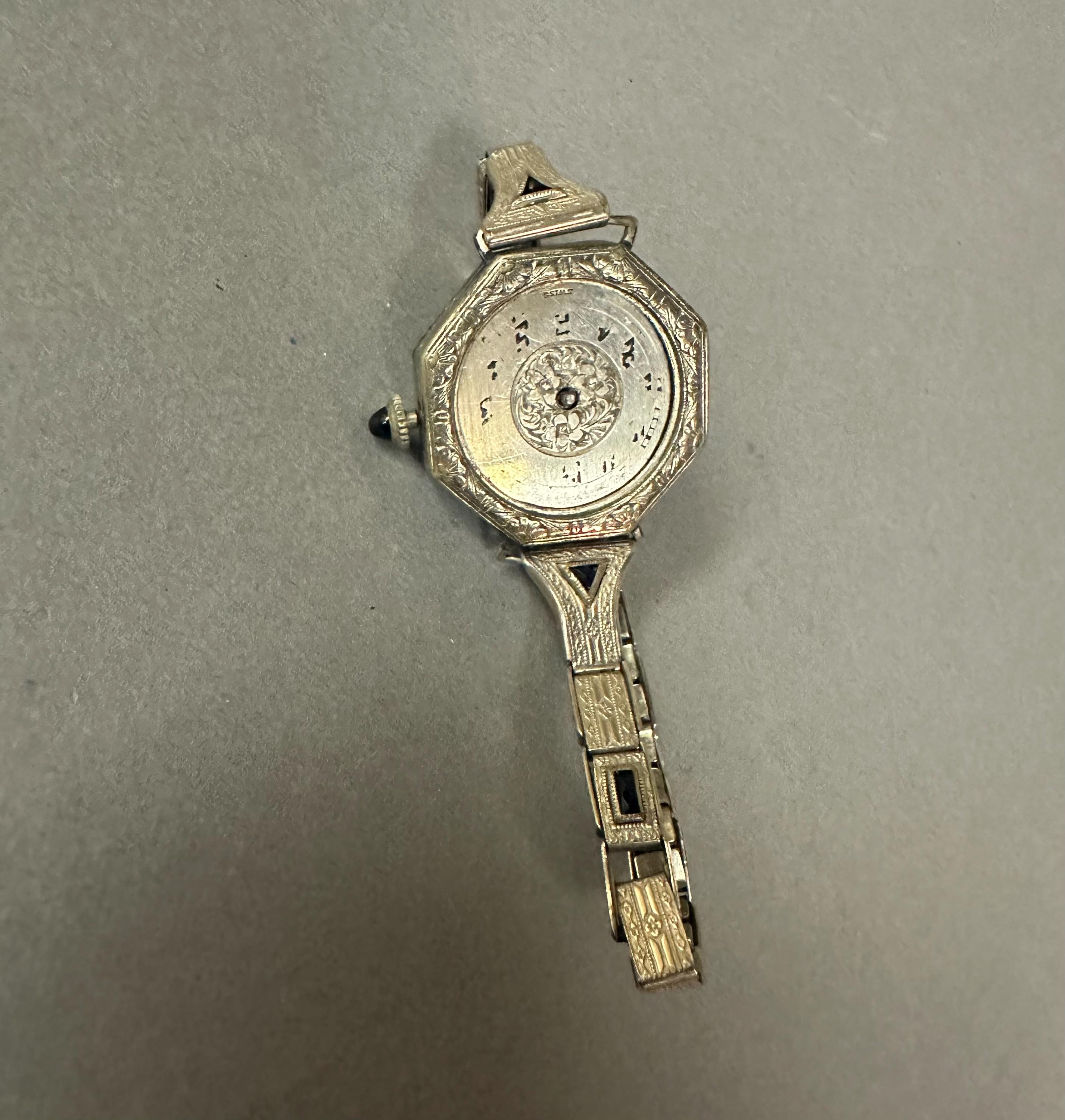 Antique Swiss Elaine Watch Co 14 Karat Rolled White Gold 