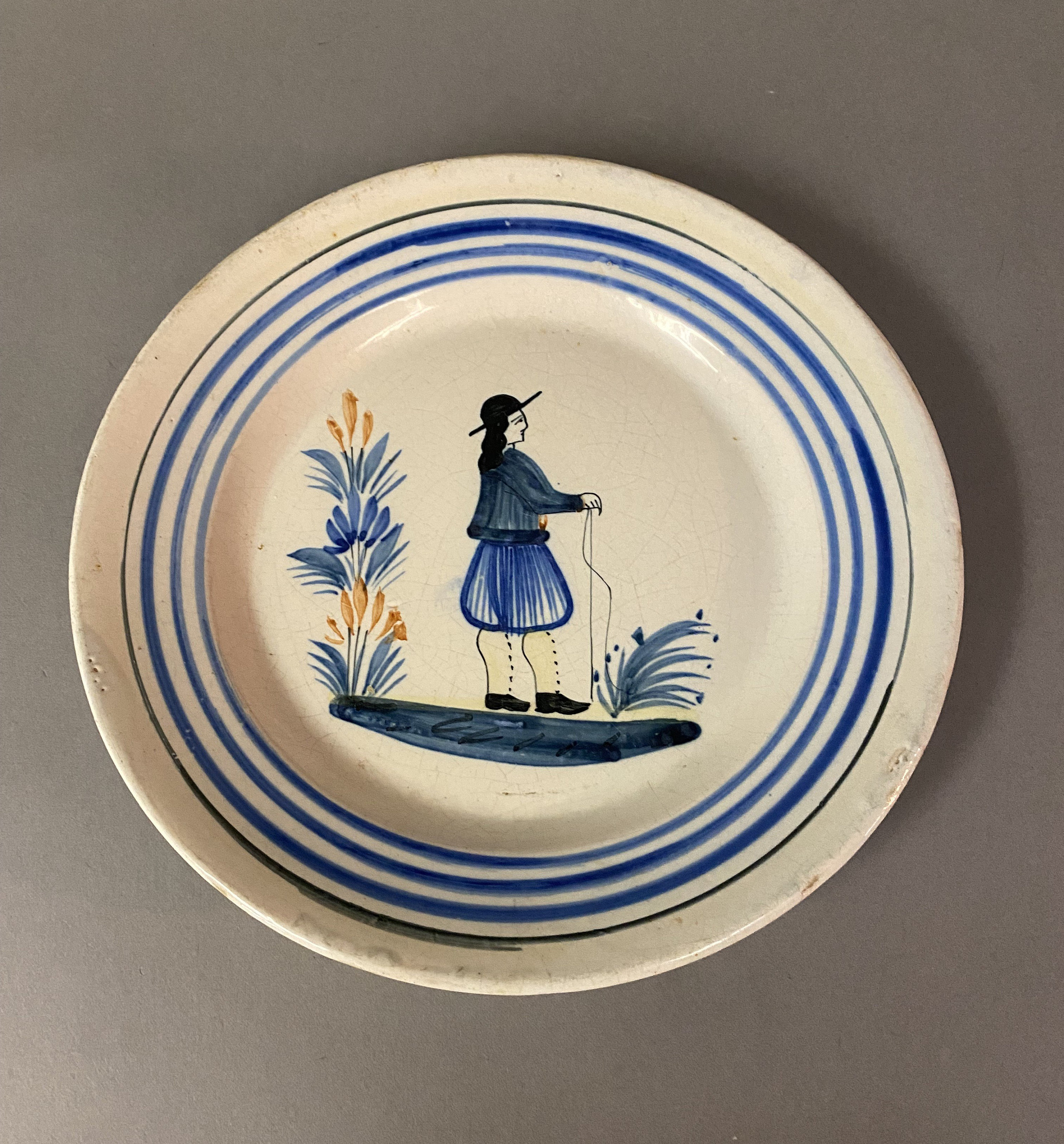 Vintage French Faience Henriot Quimper Breton Pottery Plate Circa