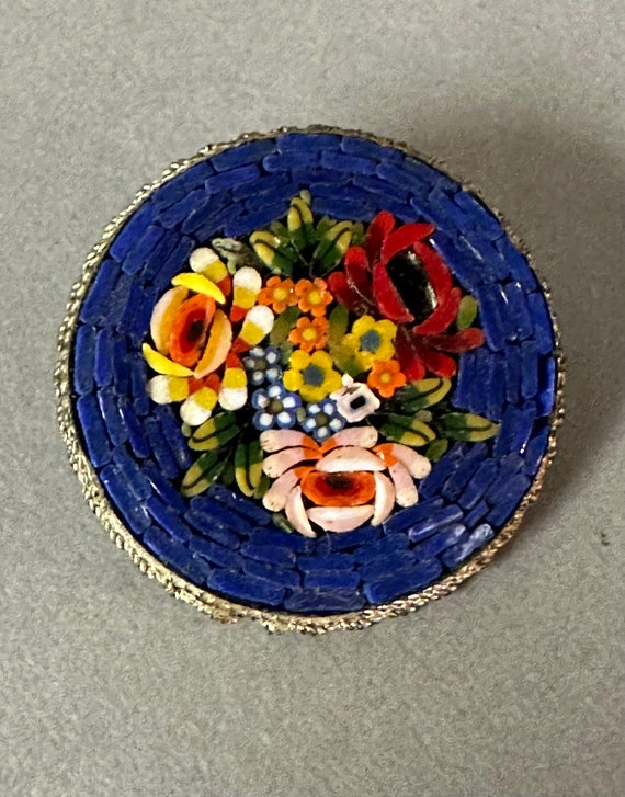 Antique Micro Mosaic Floral Brooch Circa 1920 - image 9