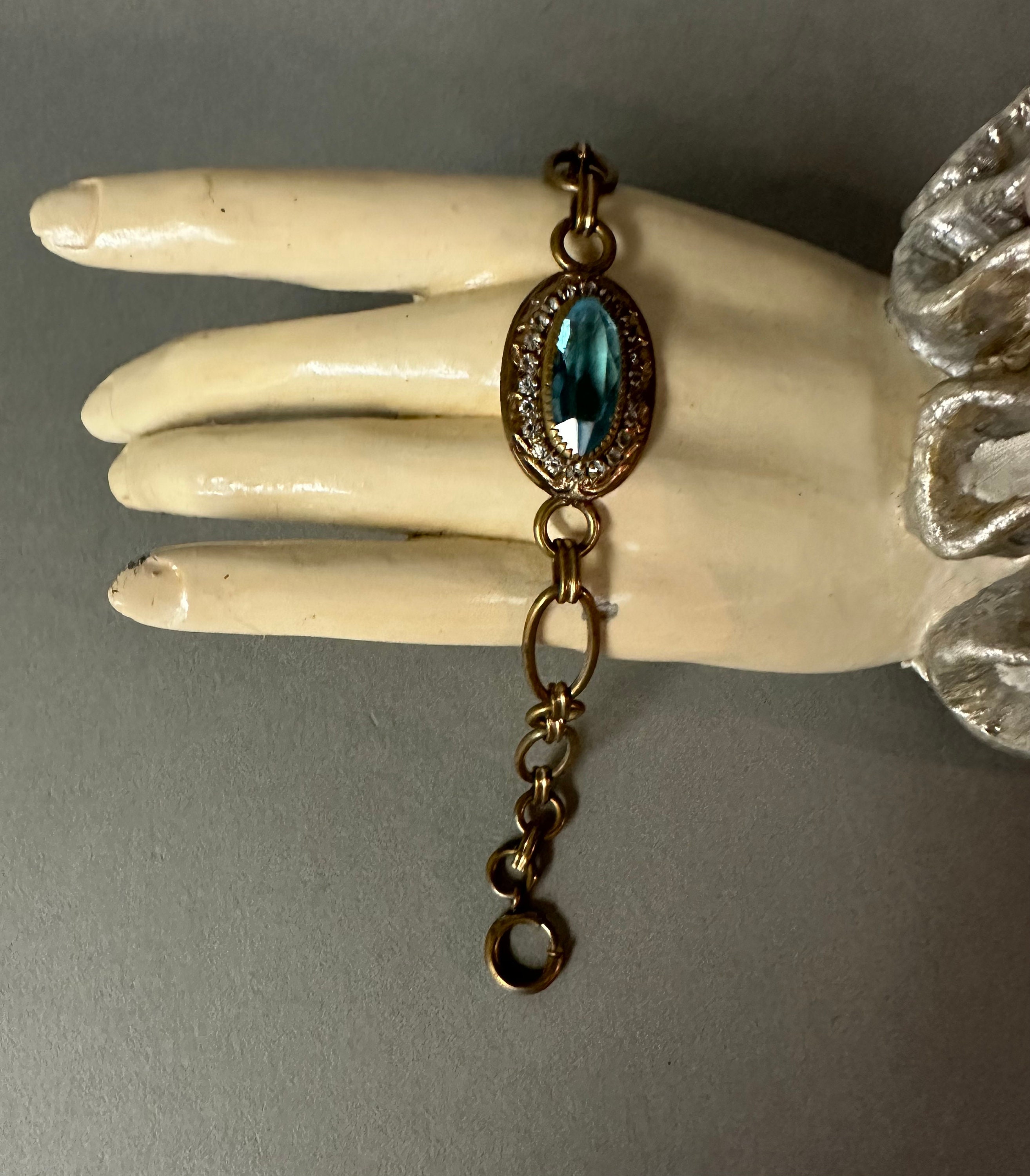 Antique Edwardian Gold Tone Chain Link Bracelet Circa 1910