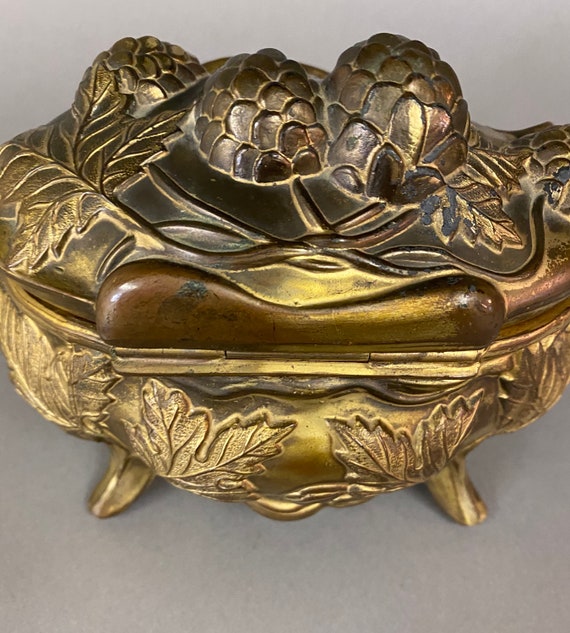 Antique Art Nouveau Gilt Metal Footed Jewel Box C… - image 10