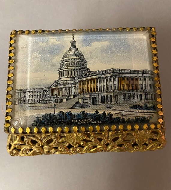 Antique Victorian Ornate Gilt Metal Brass Souvenir Jewel Box Circa 1890 View 4