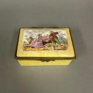 Antique Victorian Porcelain Hand Painted Enameled Decorated Jewel Box Circa 1890