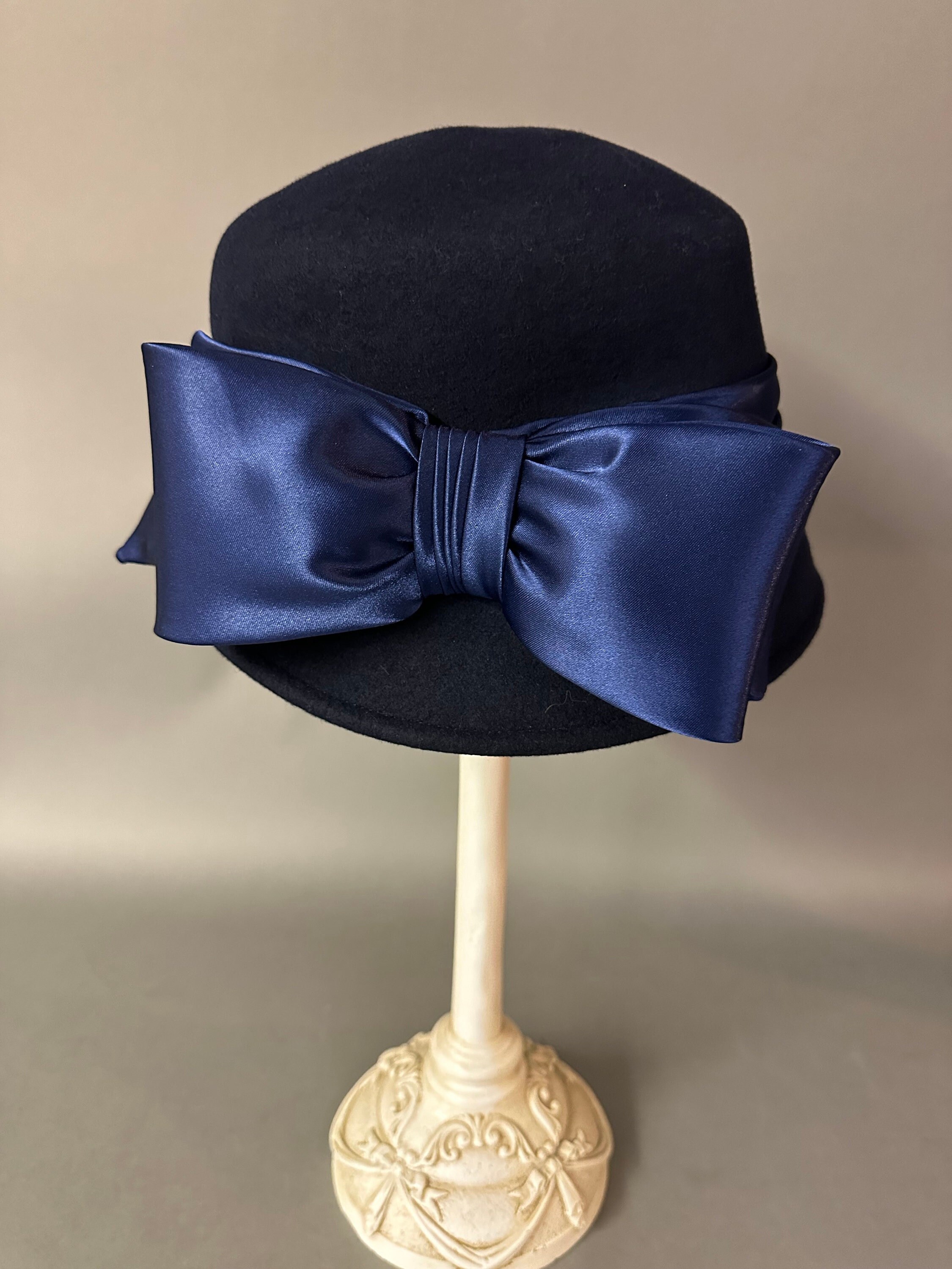 Vintage Style Uno Alla Volta Navy Blue Fedora Small Brim Hat 
