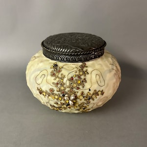 Antique Victorian Art Glass Crown Milano Oversized Dresser Biscuit Jar 19th C