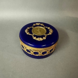 Antique French Sevres Paul Milet Cobalt Blue Porcelain Jewel Box Bronze Mounts C1900