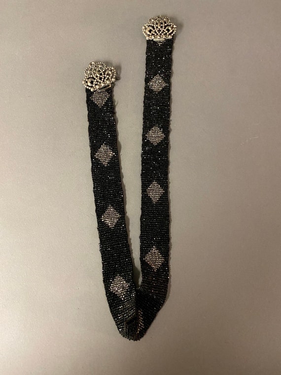 Victorian Edwardian Black Glass Beaded Belt Circa 