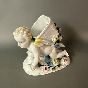 Antique Sitzendorf Porcelain Figural Cherub Spill Vase 19th C
