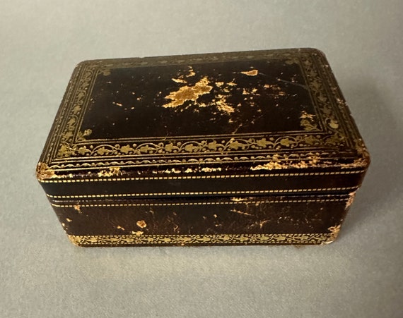 Antique Tooled Leather Jewelry Presentation Box C… - image 1