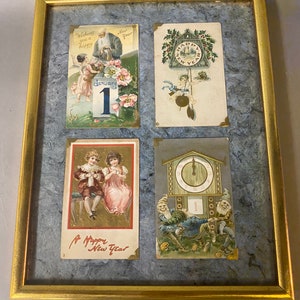 Antique Framed New Years Post Cards Circa 1900