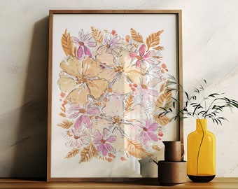 Pink Blossom Watercolor Print | Flower Art Giclee Print | Painted Flowers