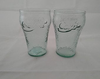 Excellent Condition COCA COLA Green Tinted Pebble Glasses 16 oz