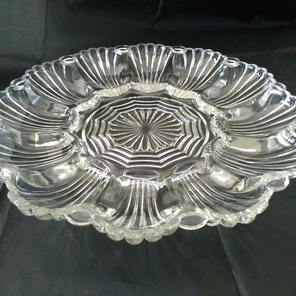 Vintage deviled egg tray from the 1970s by Anchor Hocking Glass.  Plate 558