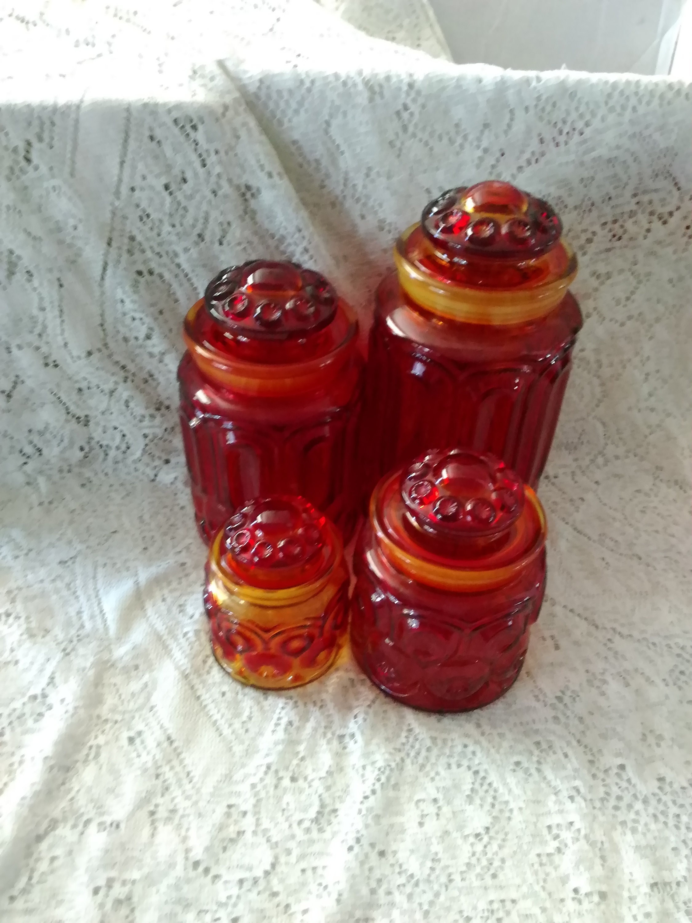 Vintage Red Moon & Star Glass Kitchen Canister Set