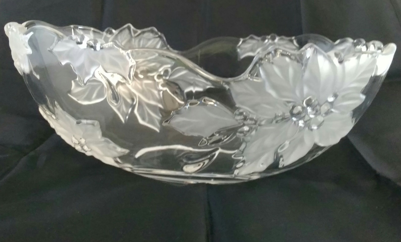 A Large Mikasa Crystal Oval Bowl With Frosted Flowers. Bowl Etsy