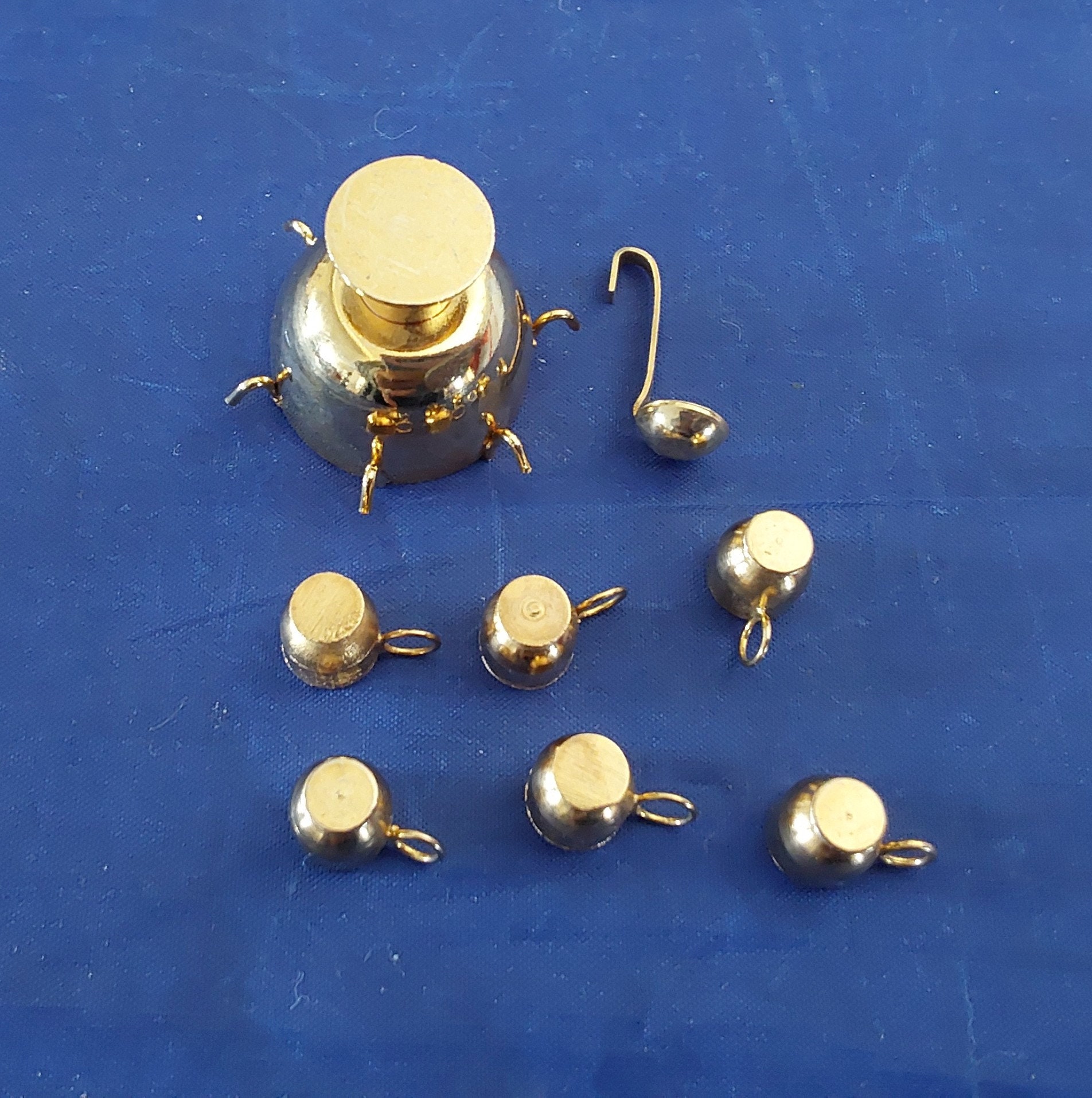 Gold Toned Metal Miniature Dollhouse Pedestal Punch Bowl With Hooks, 6 ...