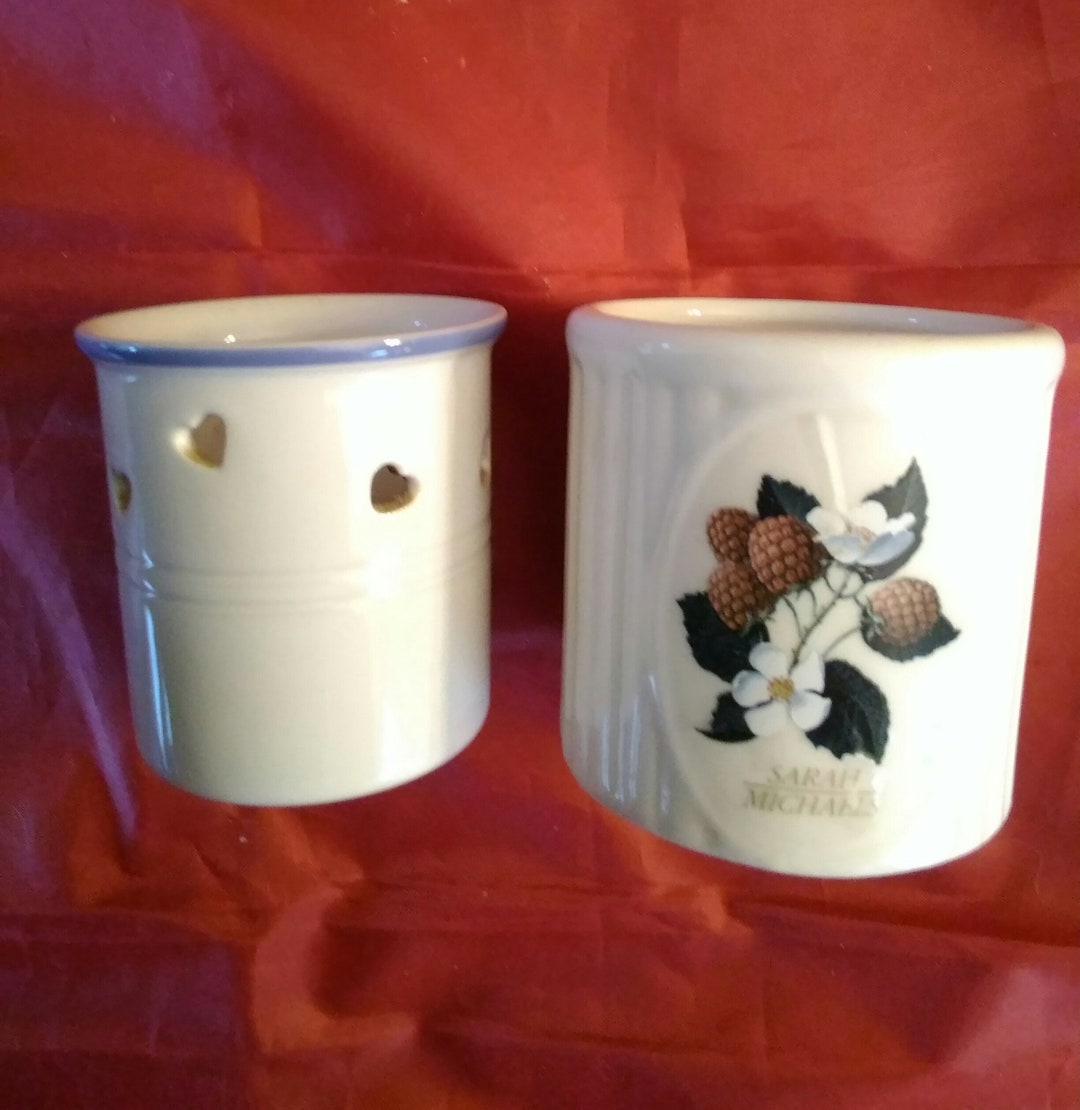 Two White Ceramic Votive Candle Holders. One Has Heart Cut Etsy